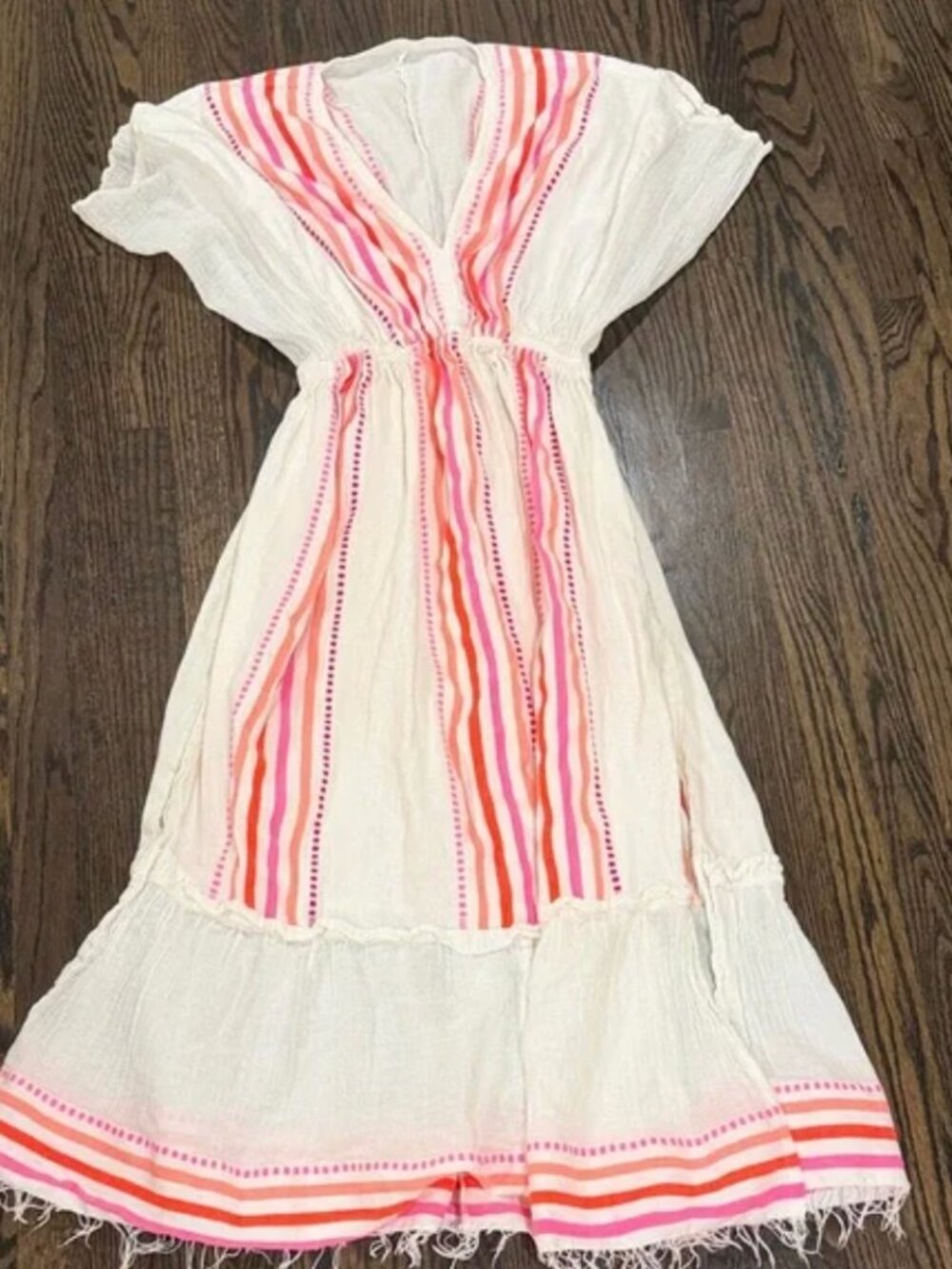 Lemlem White and Pink Striped Dress XS